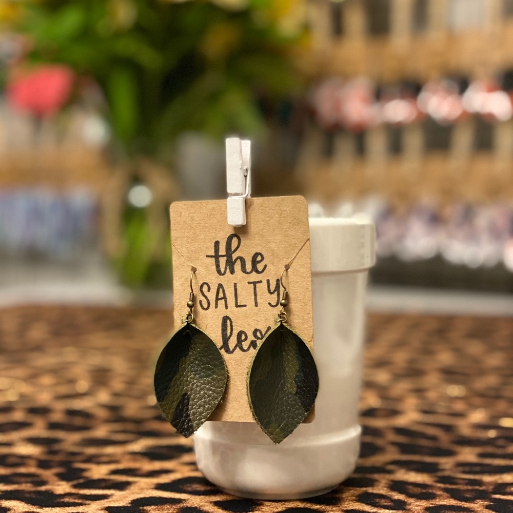 Leather Camo Earrings